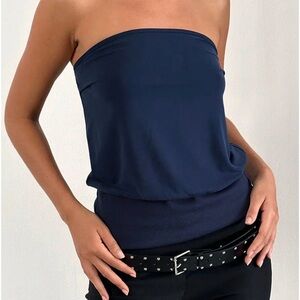 Navy Blue Strapless Top